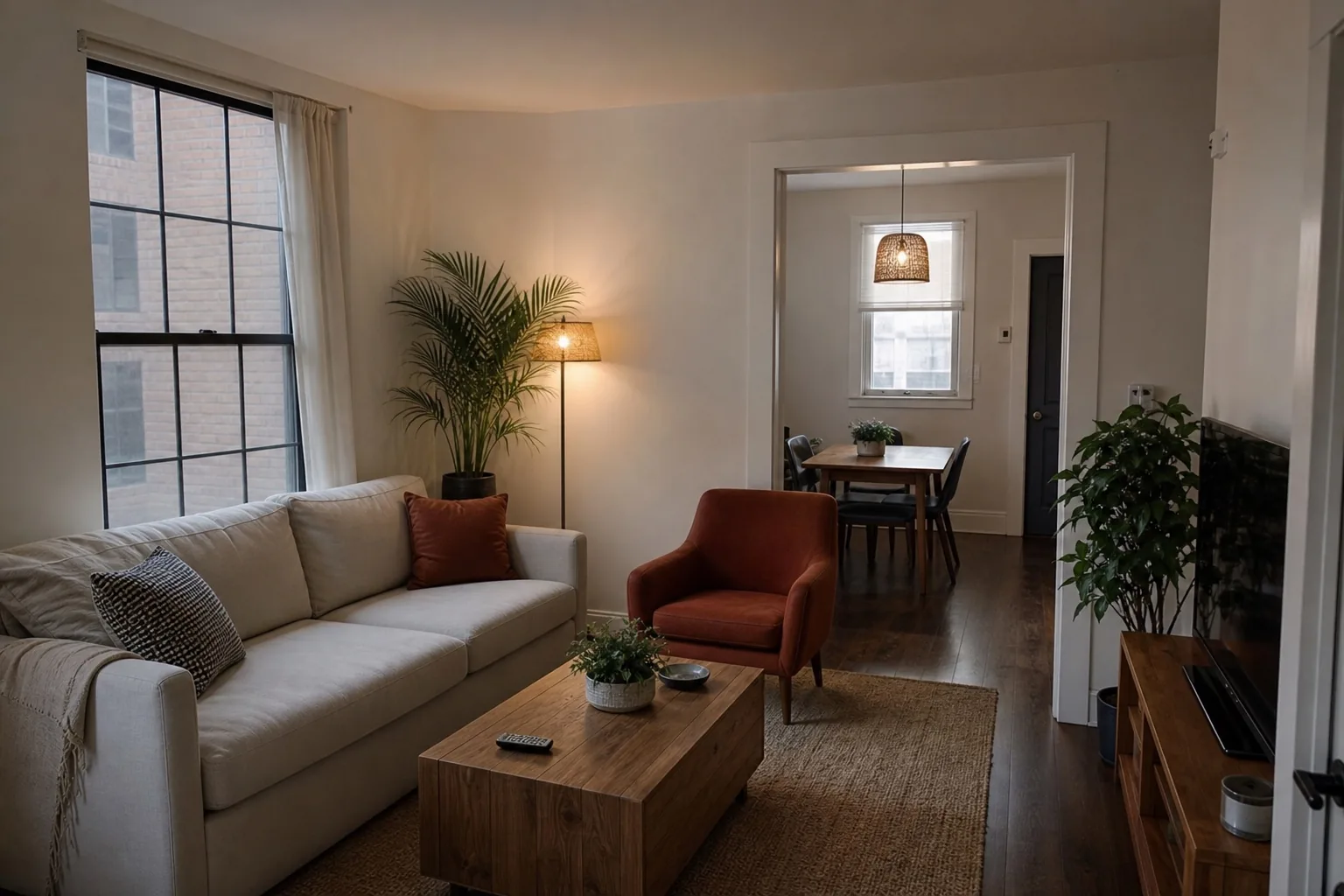 Original underexposed living room property photo
